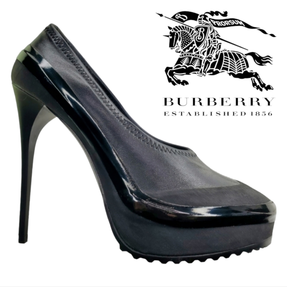 BURBERRY Women's Rochester 130 Black Mixed Leather Platform Pump Sz 9.5, 39.5